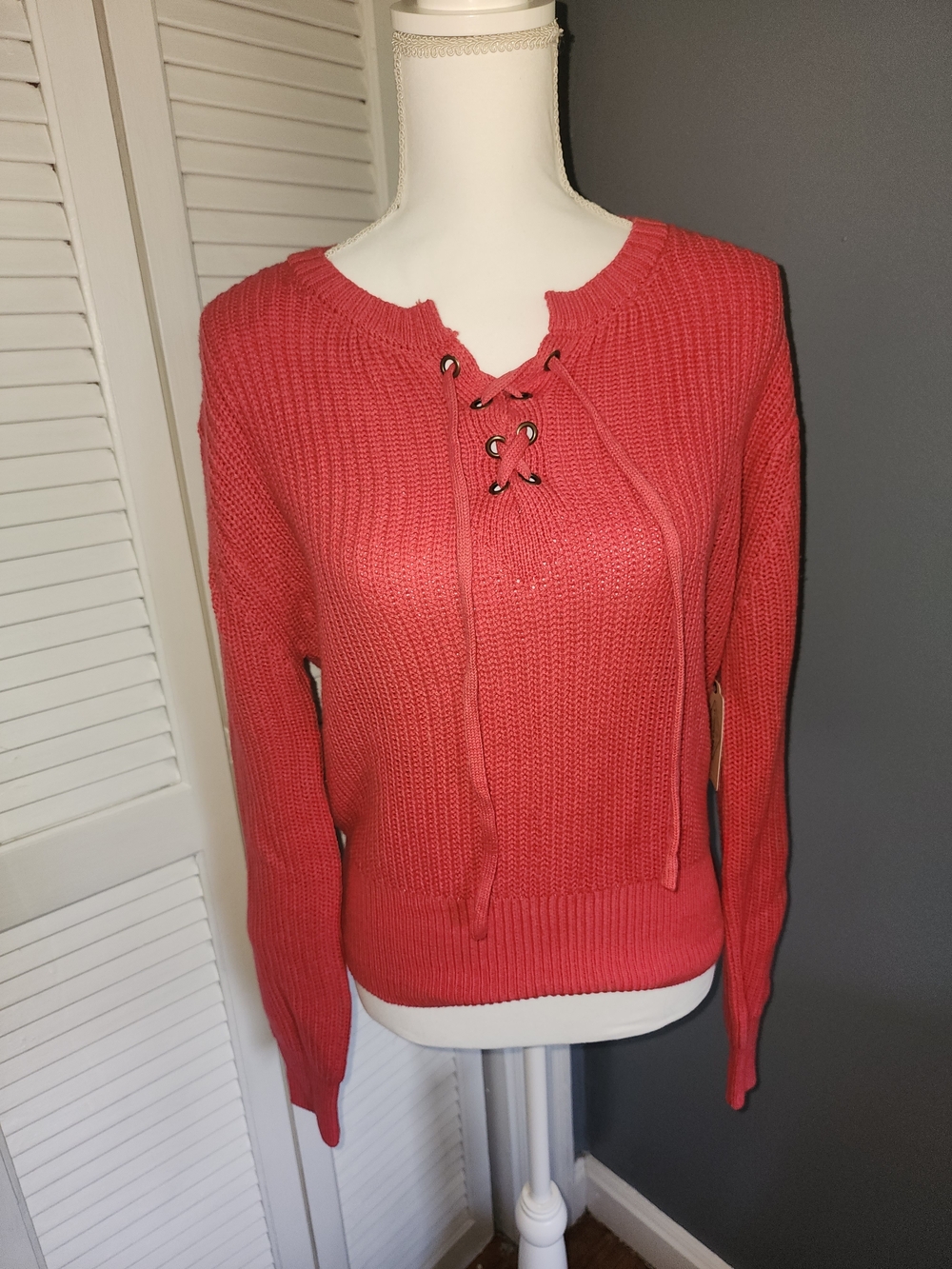 St. John's Bay Lace-Up Crewneck Sweater - Coral
